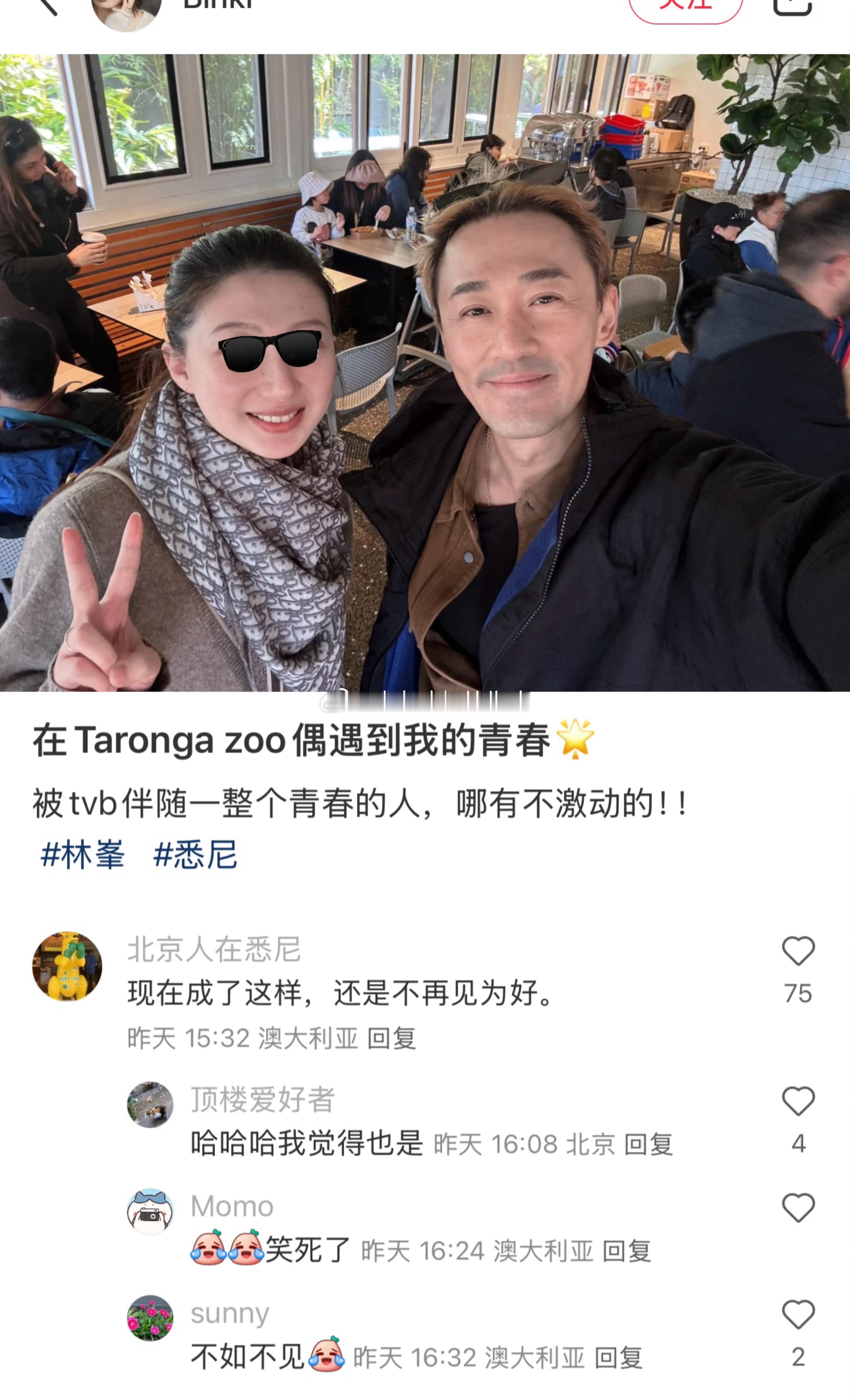 网友在悉尼偶遇林峯底下热评：现在成了这样，还是不再见为好。​​​
