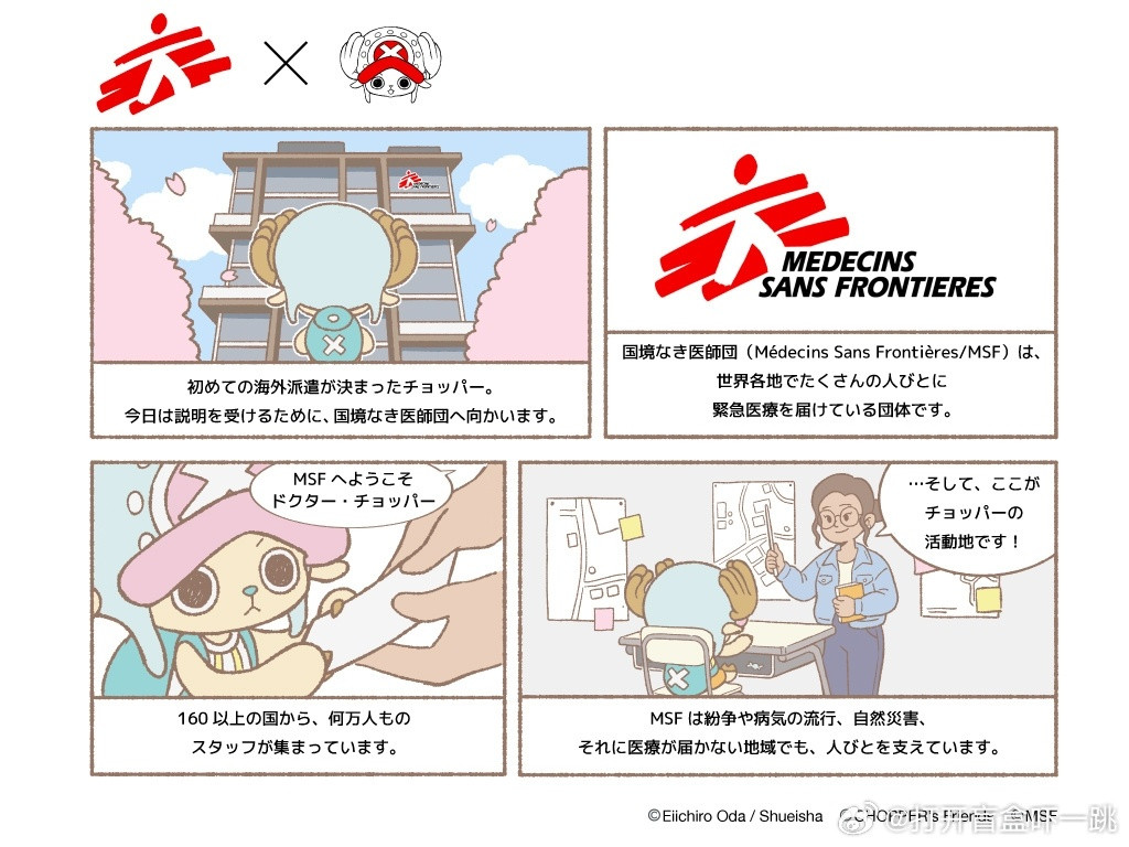 《海贼王》作者尾田荣一郎亲笔作画宣布乔巴已经成为无国界医生官方声援者，大量漫迷纷