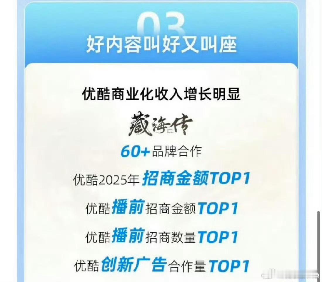 优酷两天发了两遍藏海传，看出来他是真的很满意藏海传的播出效果和给他带来的经济收益