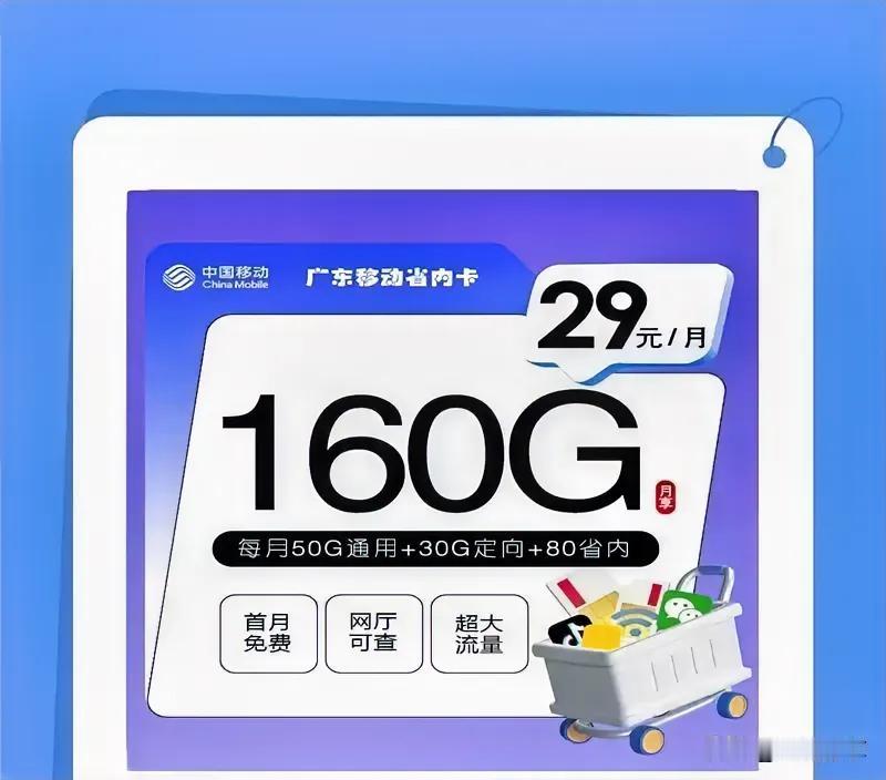 中国移动最新优惠套餐，广东地区的。具体内容为29元160G，尺度可谓相当之大。