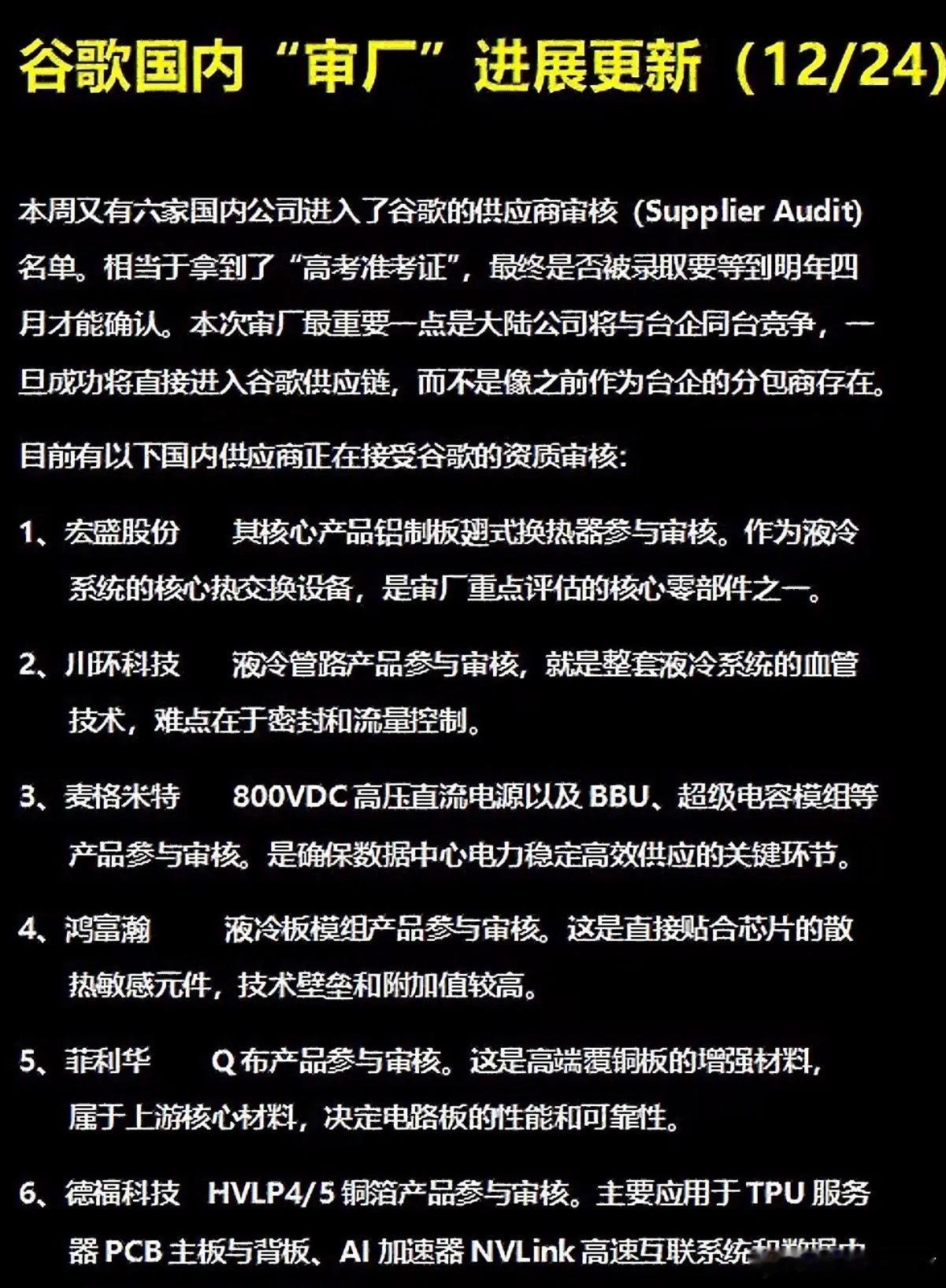 重磅公布！6家公司闯入谷歌SupplierAudit名单，首次与台企同台竞标！