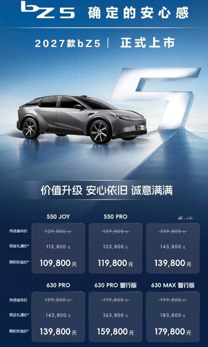【2027款一汽丰田bZ5纯电汽车上市】2027款一汽丰田bZ5纯电版搭载全新ToyotaPilot
