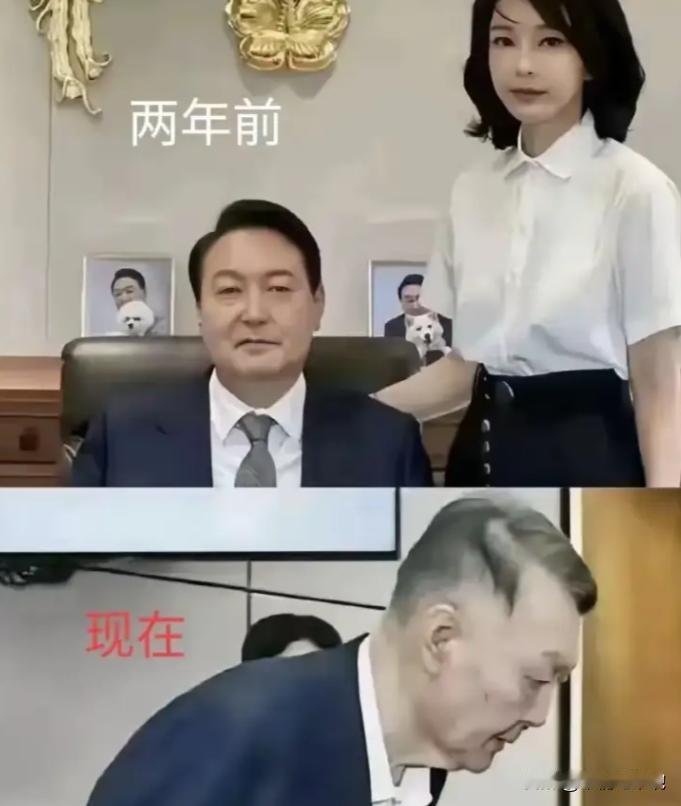 韩国总统就像换了人生一样，尹锡悦当总统的时候，天天带着小娇妻，头发梳的蹭亮，就像