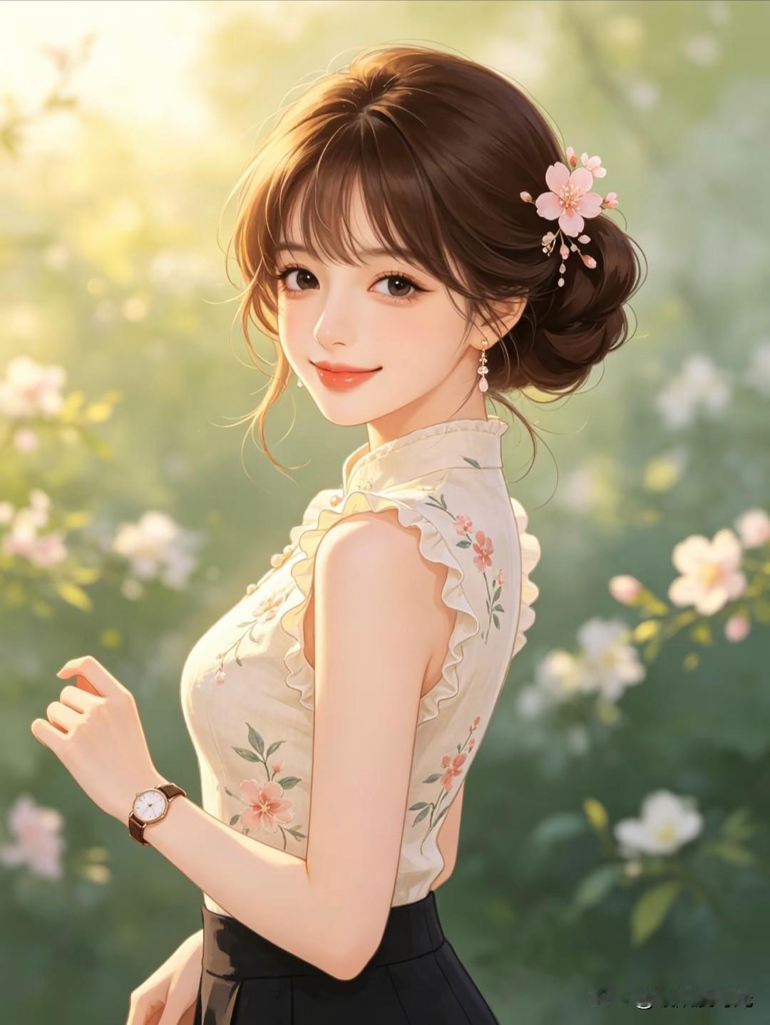 浅衫簪花，满目温柔甜半格治愈系女生头像插画分享治愈系女生插画头像