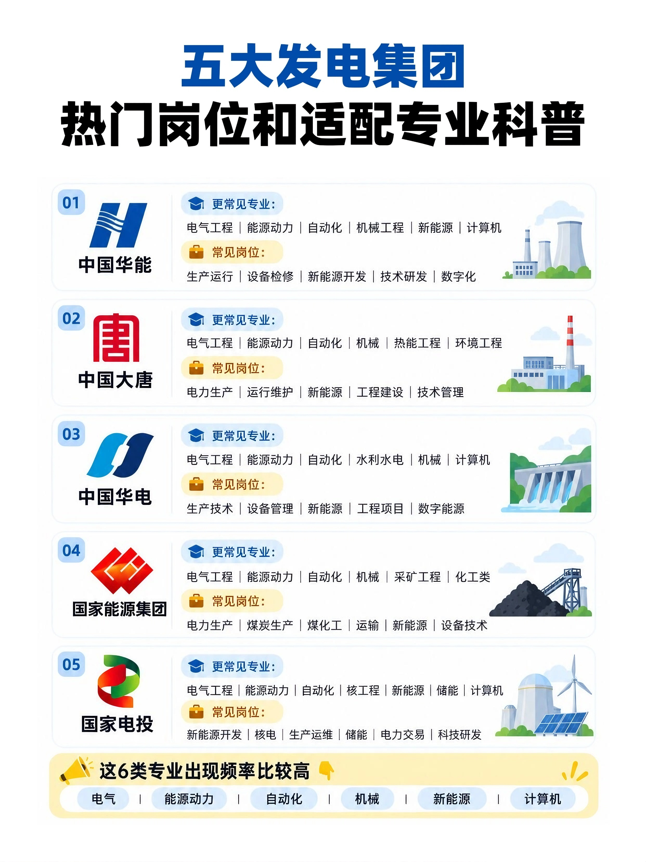 求职科普｜五大发电集团热门岗位与适配专业盘点，能源类应届生秋招参考正在准备秋招的理工科同学，很多人都