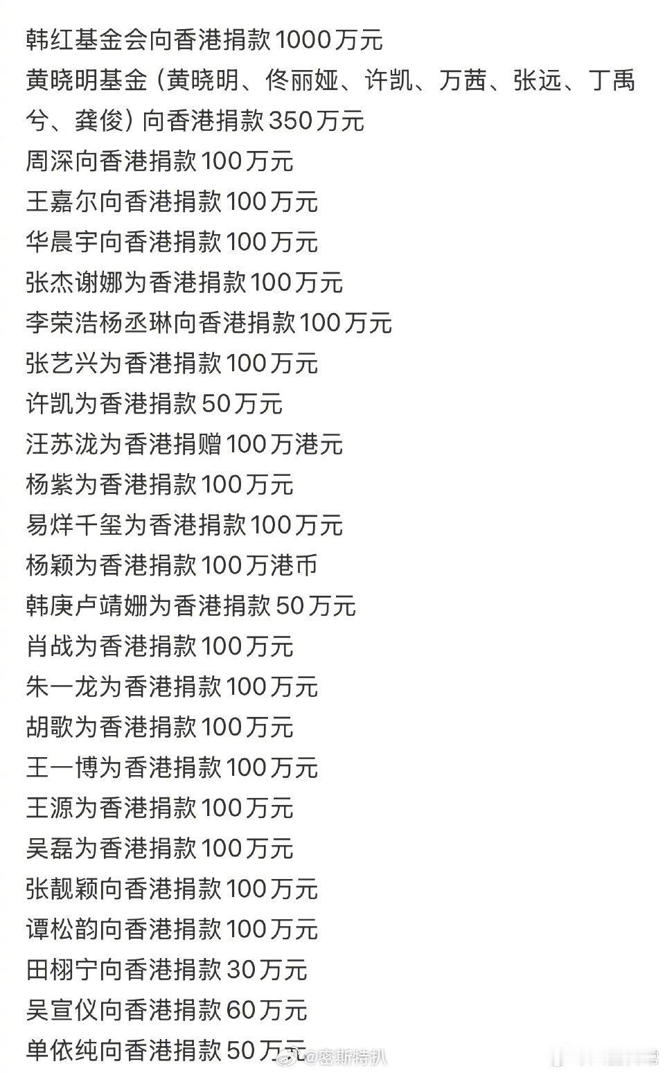 夸夸捐款金额较大的明星不管捐多少献爱心都是心意都值得夸。