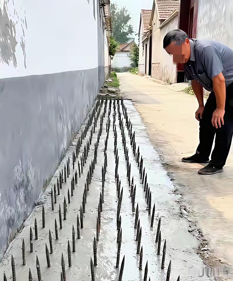 这人是又聪明又坏！为了保护自己的房子，担心被过往的车刮到，竟用了这个方法，在墙根