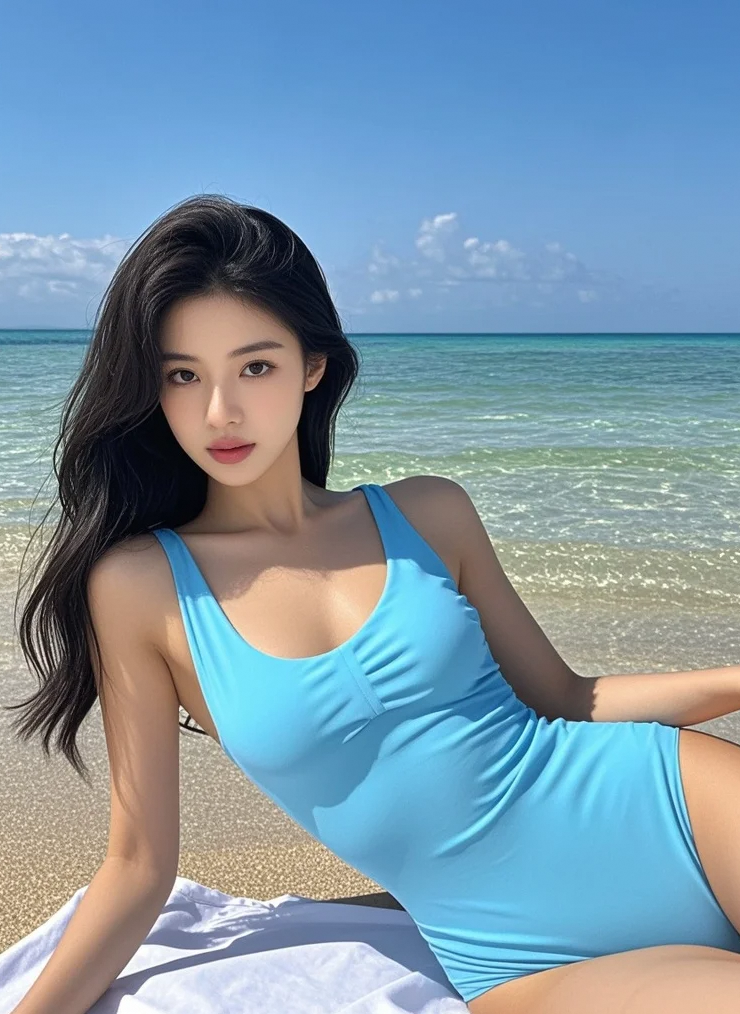 她站在沙滩上，像一首诗写进了我的心里