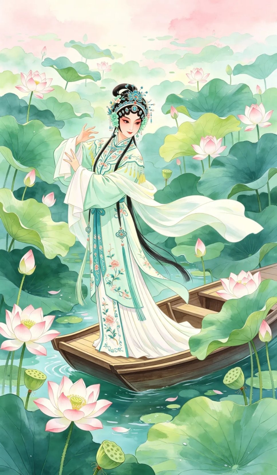 荷塘悦色•国潮戏曲美人壁纸～