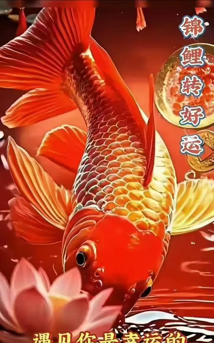 锦鲤戏莲，鸿运来见者今年，发大财