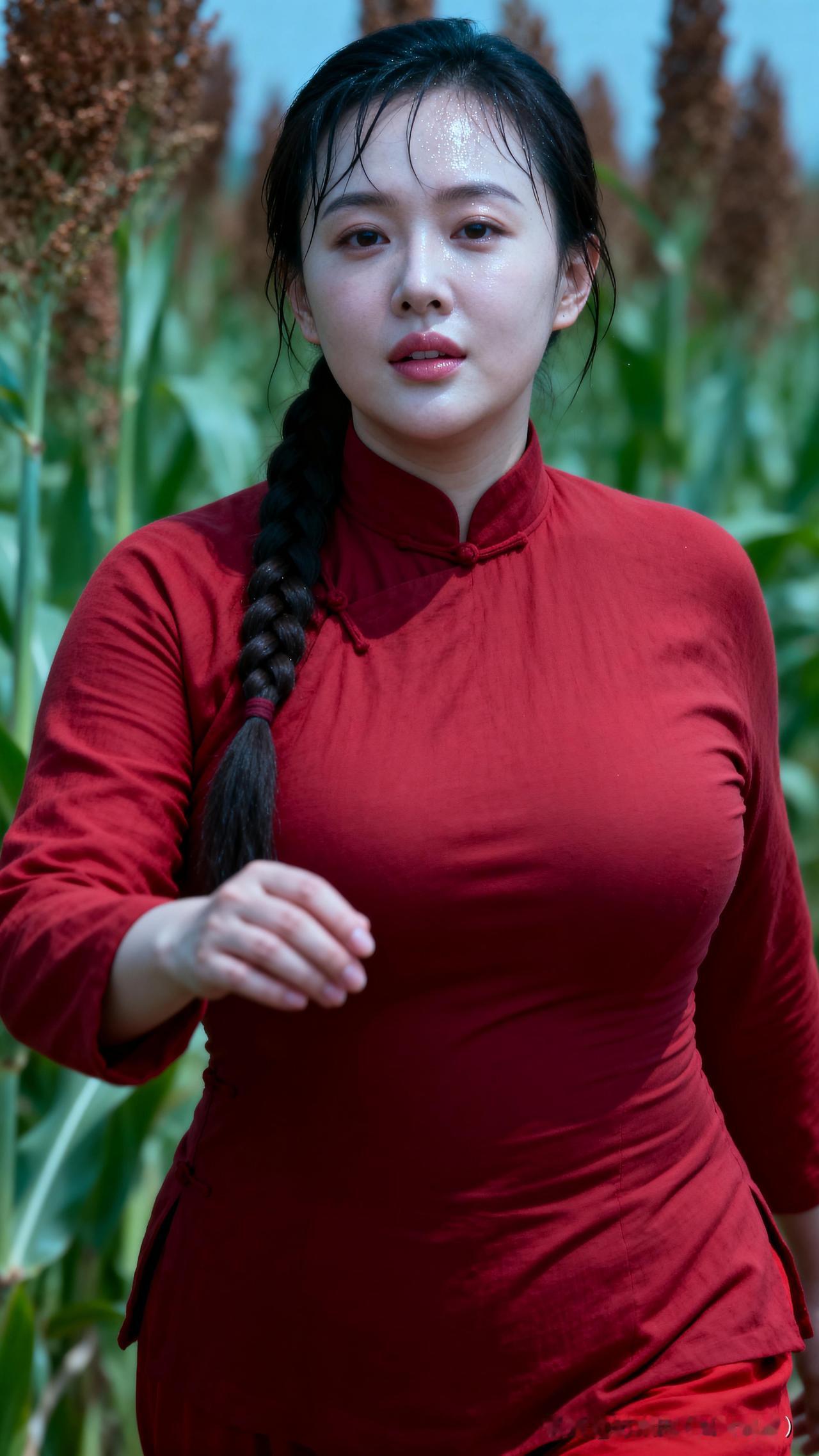 红高粱里的红姑娘红衫曳地，辫梢缠风，高粱地里的一抹艳红，是刻在骨血里的鲜活与