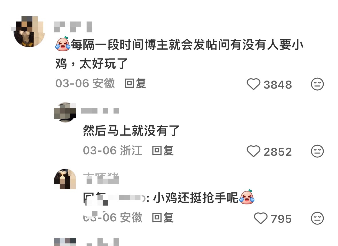 这个贴子有种莫名的萌感谁懂…卖小鸡