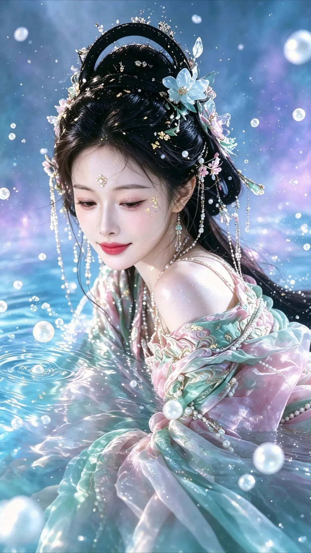 AI清透珍珠氛围 ai创作全新升级 水中美人写真 ai瑶池仙女写真