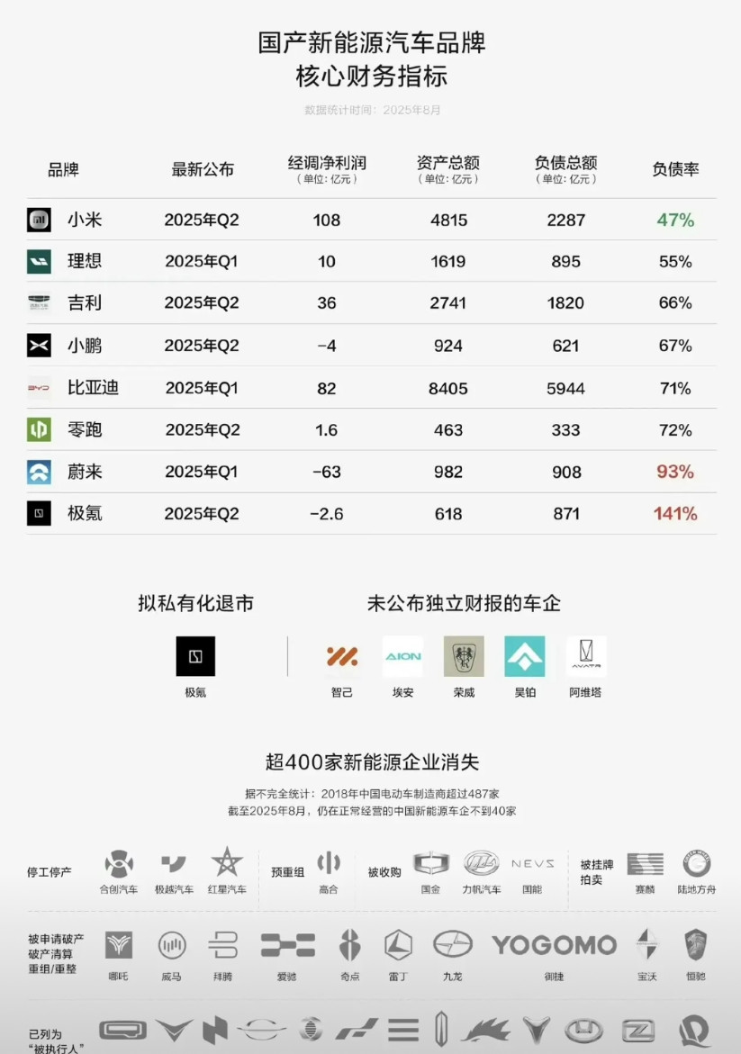 比亚迪居然负债总额第一，小米第二。不过小米负债率非常健康。比亚迪属于平均水平