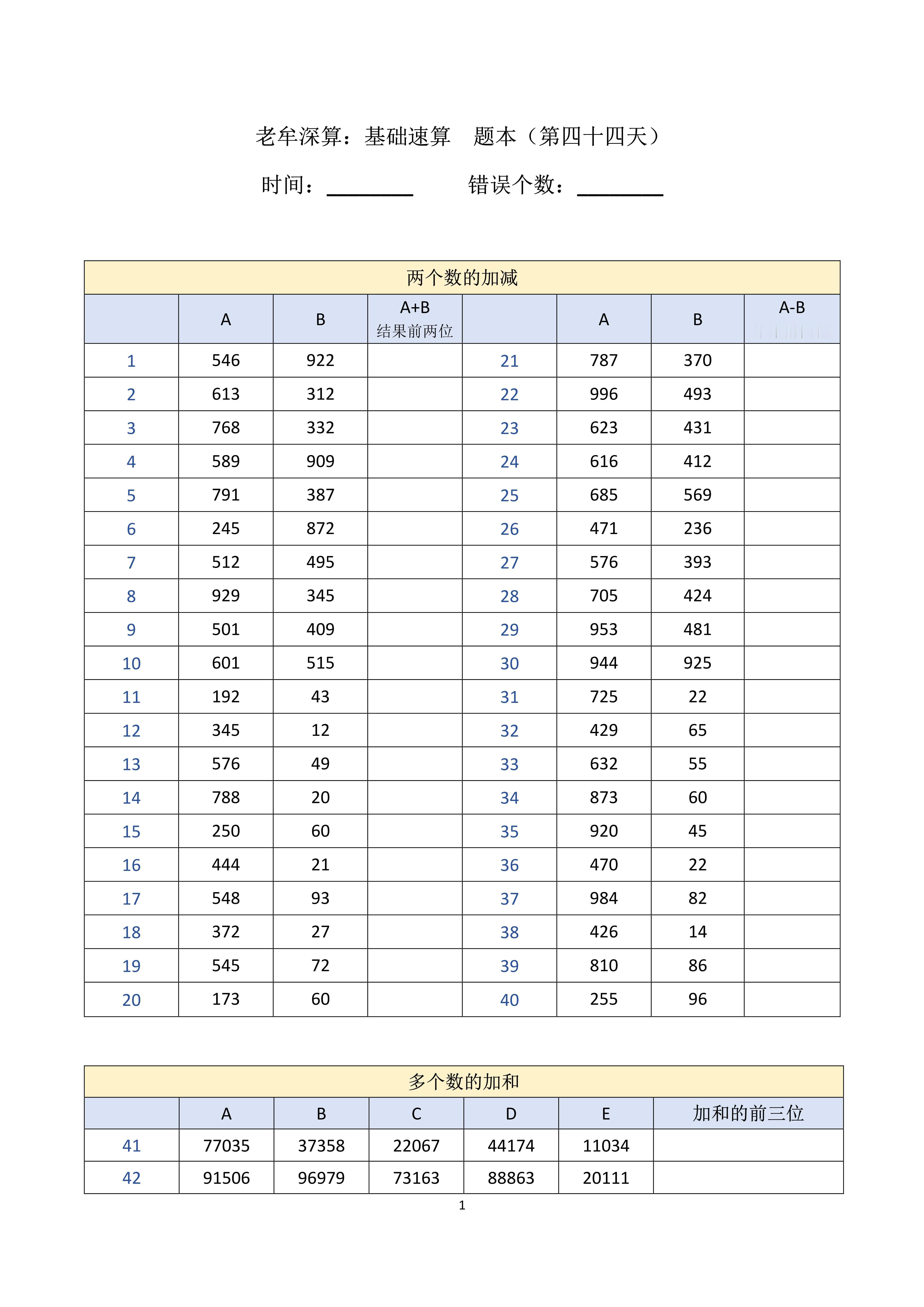 国考省考老牟深算-基础速算（第四十四天），打卡：时间+错误个数​​​