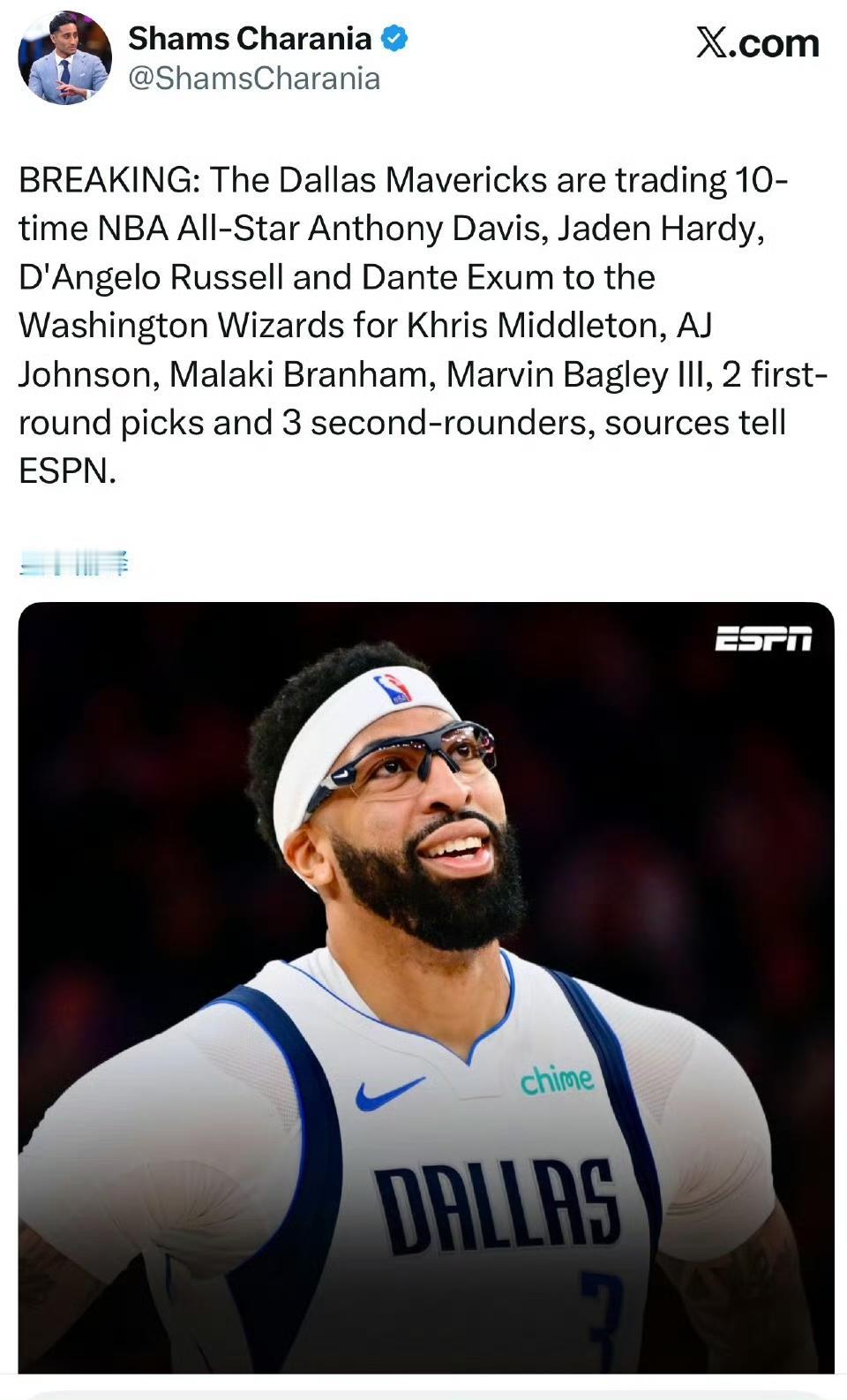 独行侠送走浓眉后，等于用卢卡换回了以下资产：克里斯蒂、米德尔顿、AJ约翰逊、布