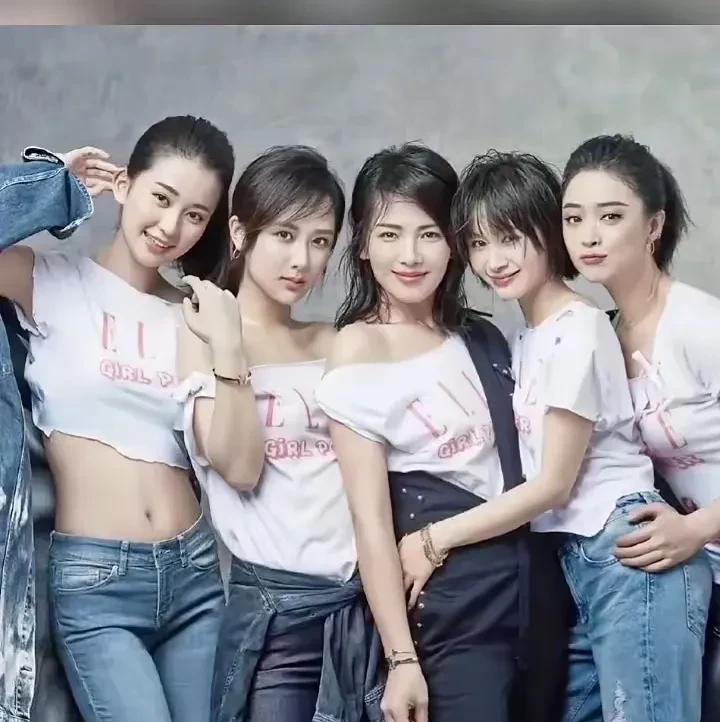 五位漂亮的女星，我能叫出名字的只有两位，中间是刘涛，最右边是蒋欣。年轻真好，看