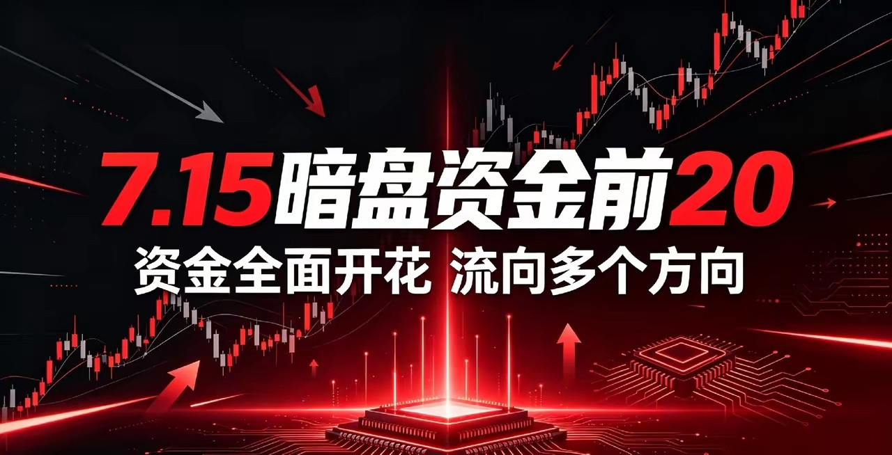 7.15暗盘资金净流入前20只个股分析汇总！今日科技股退潮，资金全面开花，流向多