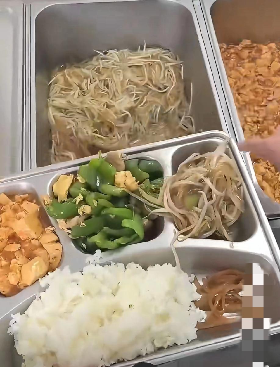 网友晒出的东北某县级电视台伙食，大家觉得如何？当天的主食是大米饭和花卷。菜有