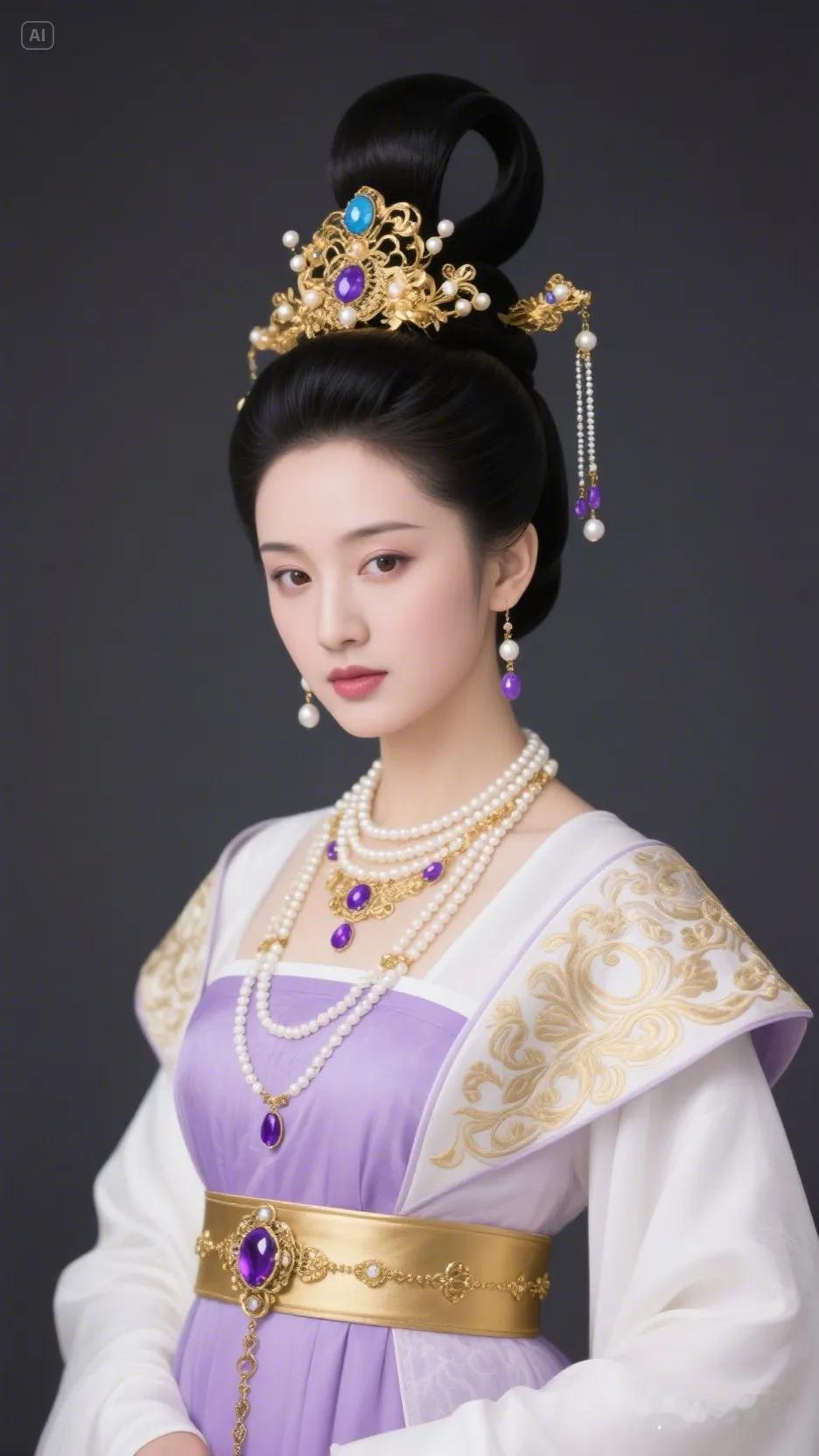 《紫阙流云》这身衣装恰似将破晓时分的天际线穿在了身上——素白广袖流云裳打