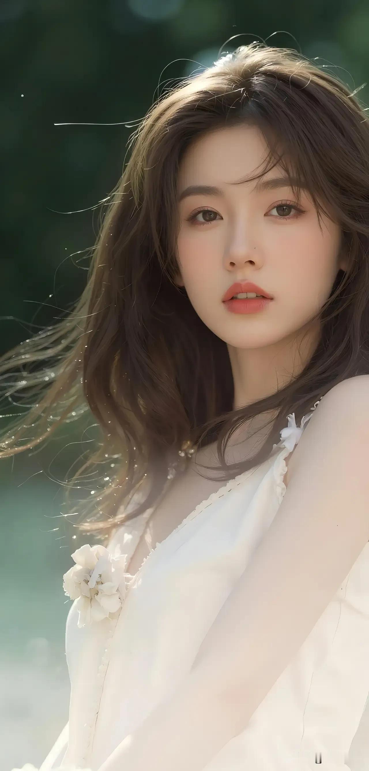 光之影&AI温柔甜美的白裙少女，阳光洒落，梦幻如画。阳光白裙少女ai逆光少