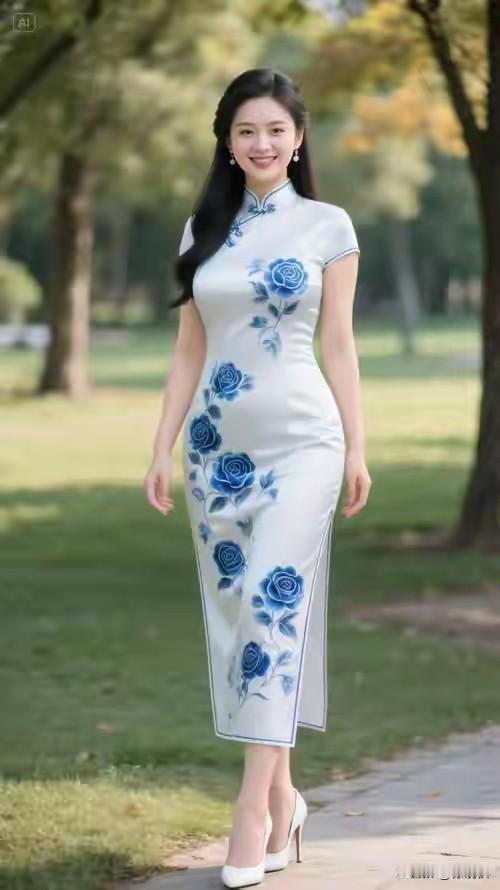 旗袍雅致步生娇，一笑嫣然百媚摇。