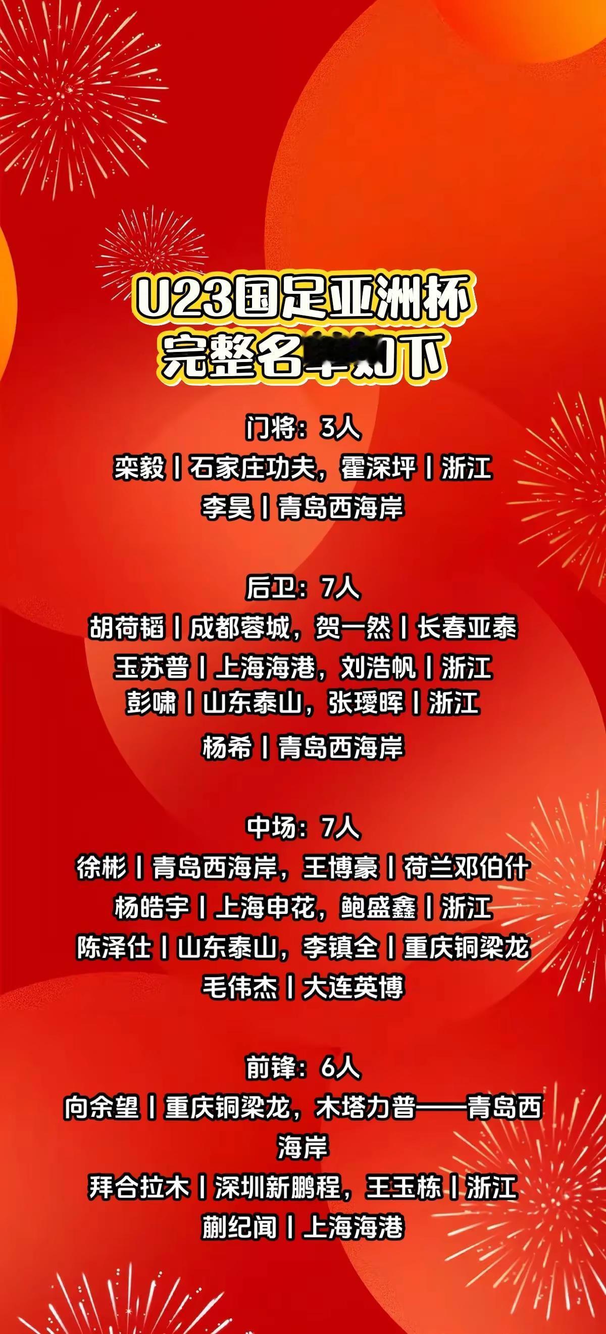 U23国足亚洲杯完整名单如下。国足u23国足