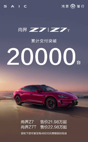 【鸿蒙智行：尚界 Z7 系列累计交付突破 20000 台】鸿蒙智行尚界...