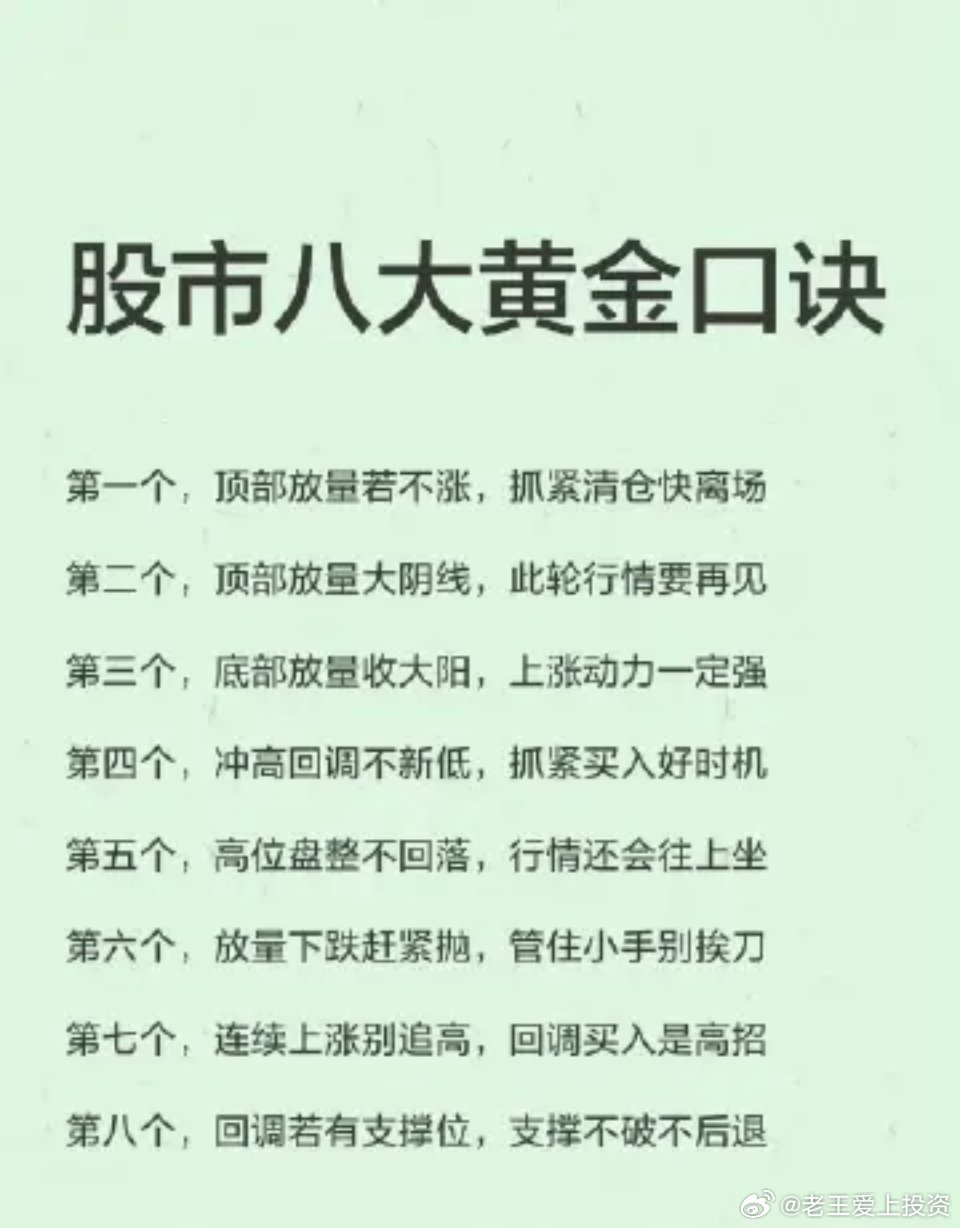 “股市八大黄金口诀”，主要依据成交量（放量/缩量）和K线形态（阳线/阴线）来判断