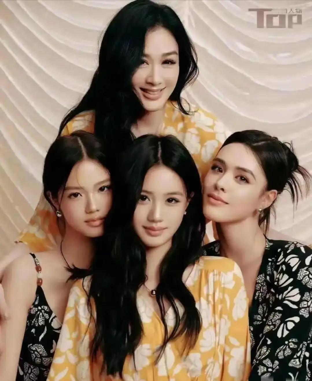 钟丽缇这一家子的颜值，简直是老天爷追着喂饭吃！娘四个拍大片同框