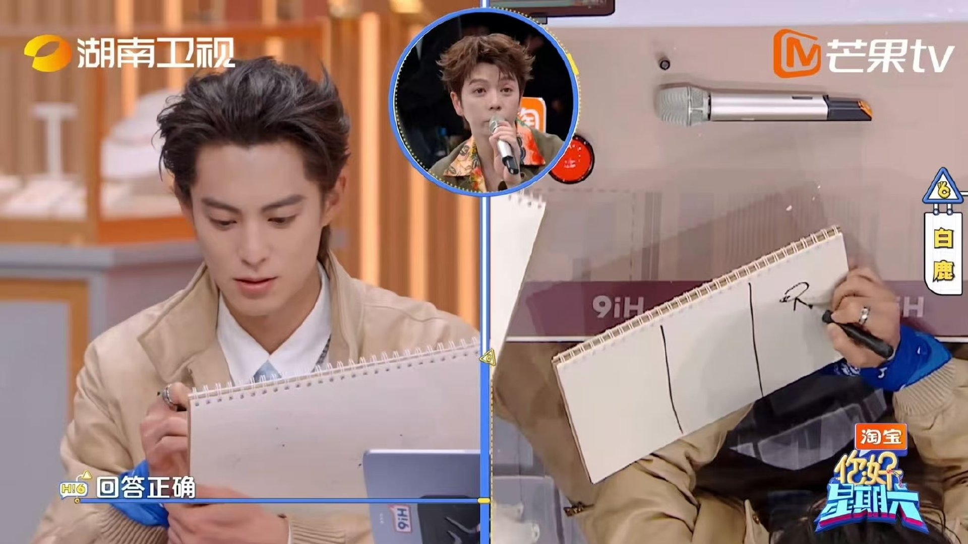 王鹤棣画白鹿简直是抽象派你好星期六画图猜词名场面，王鹤棣画白鹿主打一个字面解读，