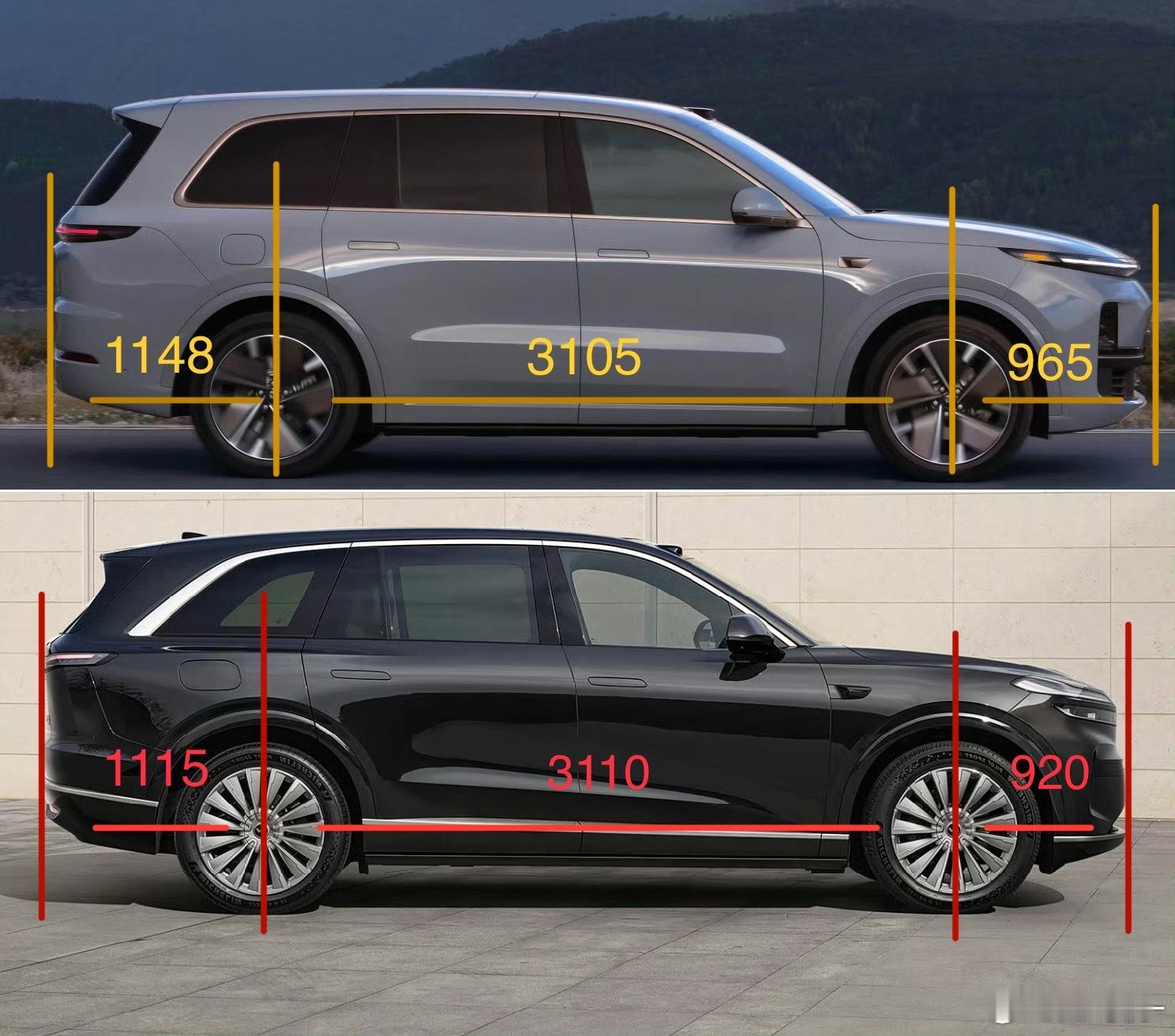 尺寸对比：理想L9VS乐道L90L9有轴前置发动机、立式水箱，前悬比L90长