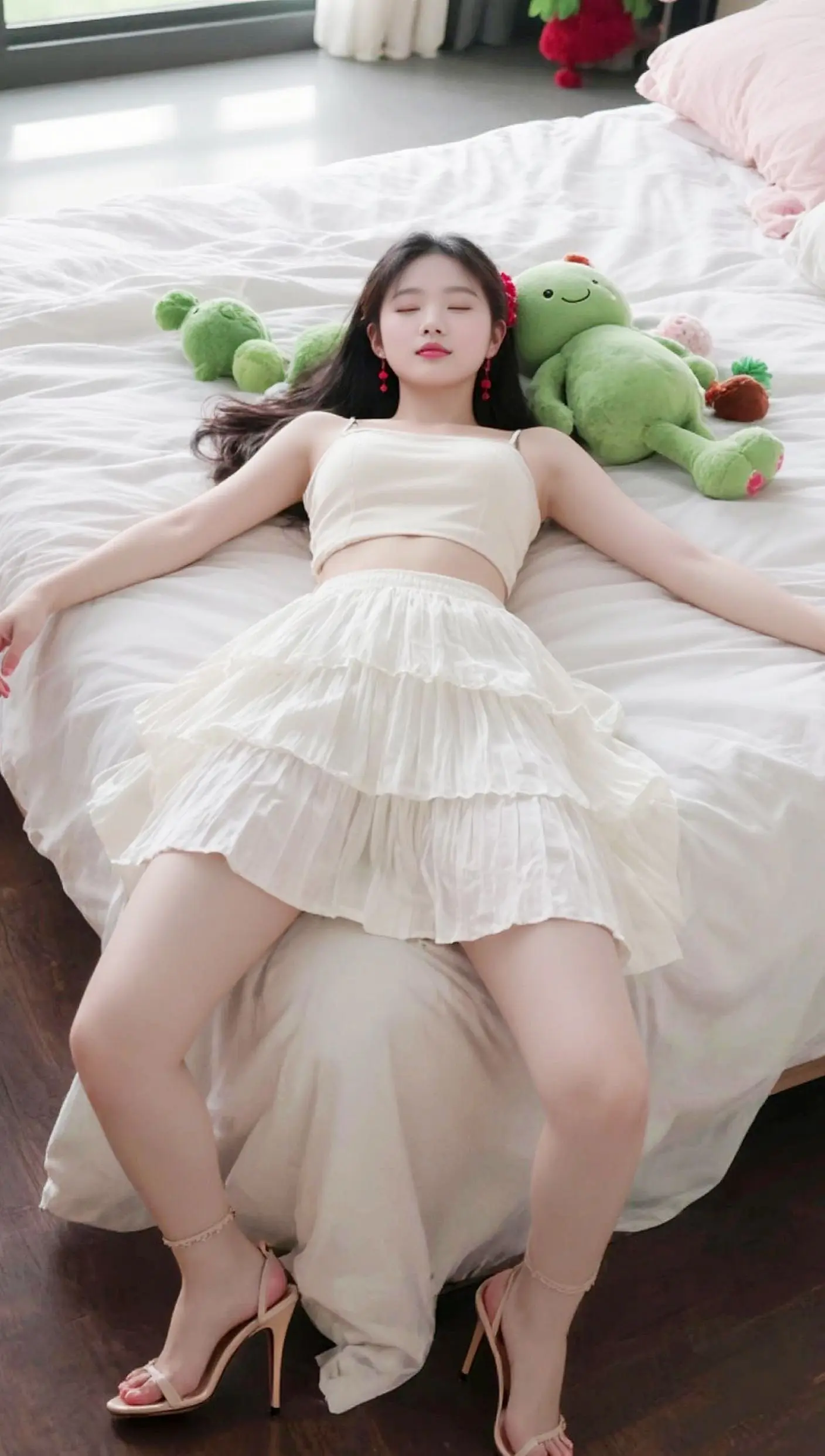 AI慵懒随拍 ai创作 白裙小甜妹 白色纱质蓬蓬裙穿搭 纯欲仙女系列