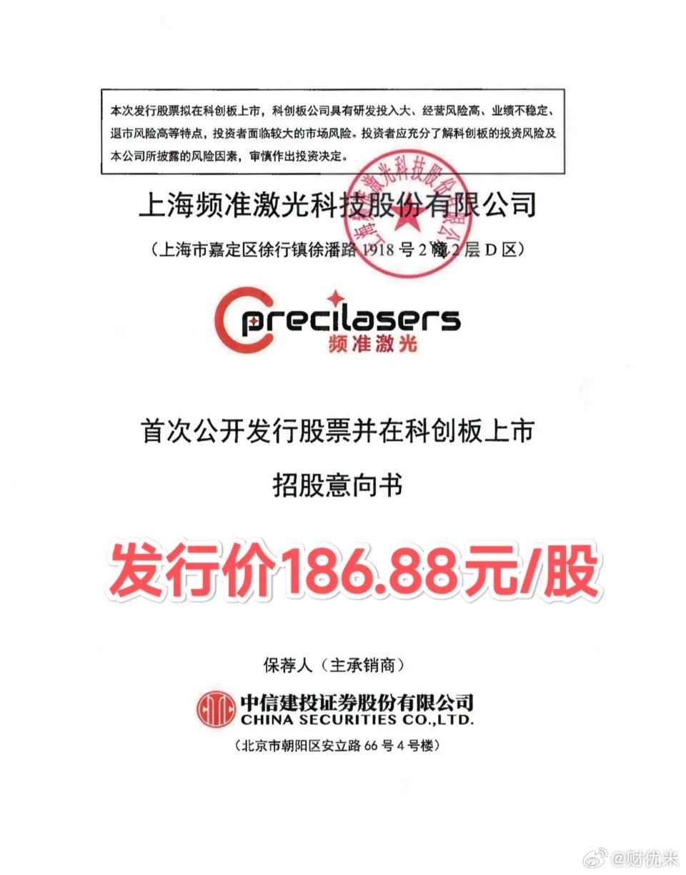 发行价186.88元/股！史上最难中签的新股，谁能成为幸运者？频准激光IPO询价