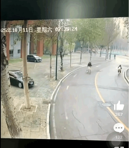 黑色轿车司机到底有没有责任？一女子骑自行车时在马路上摔倒。家属在查看监控后认为