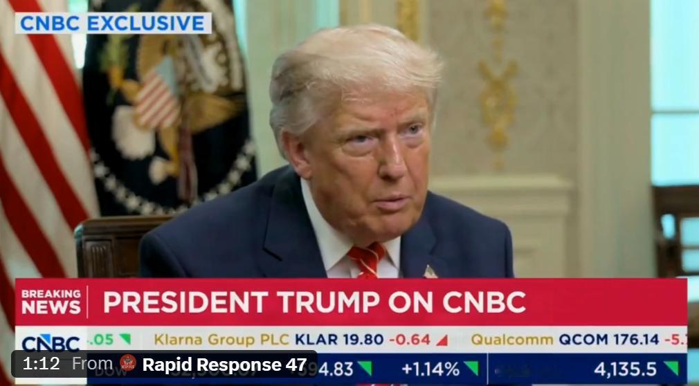 美国总统特朗普今天（北京时间7月3日）接受CNBC专访。CNBC知名主持人乔·