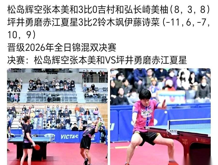 一天打三场，还全赢了。张本美和这丫头，是铁打的吧？刚结束的混双，她跟松岛辉空