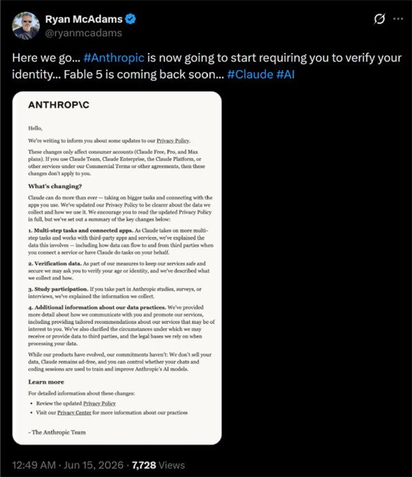 【Anthropic即将启用实名制验证Agent重度用户开始担忧】据媒体报道，