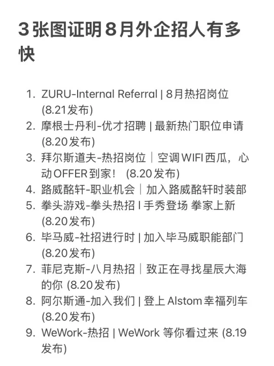 3张图证明8月外企招人有多快