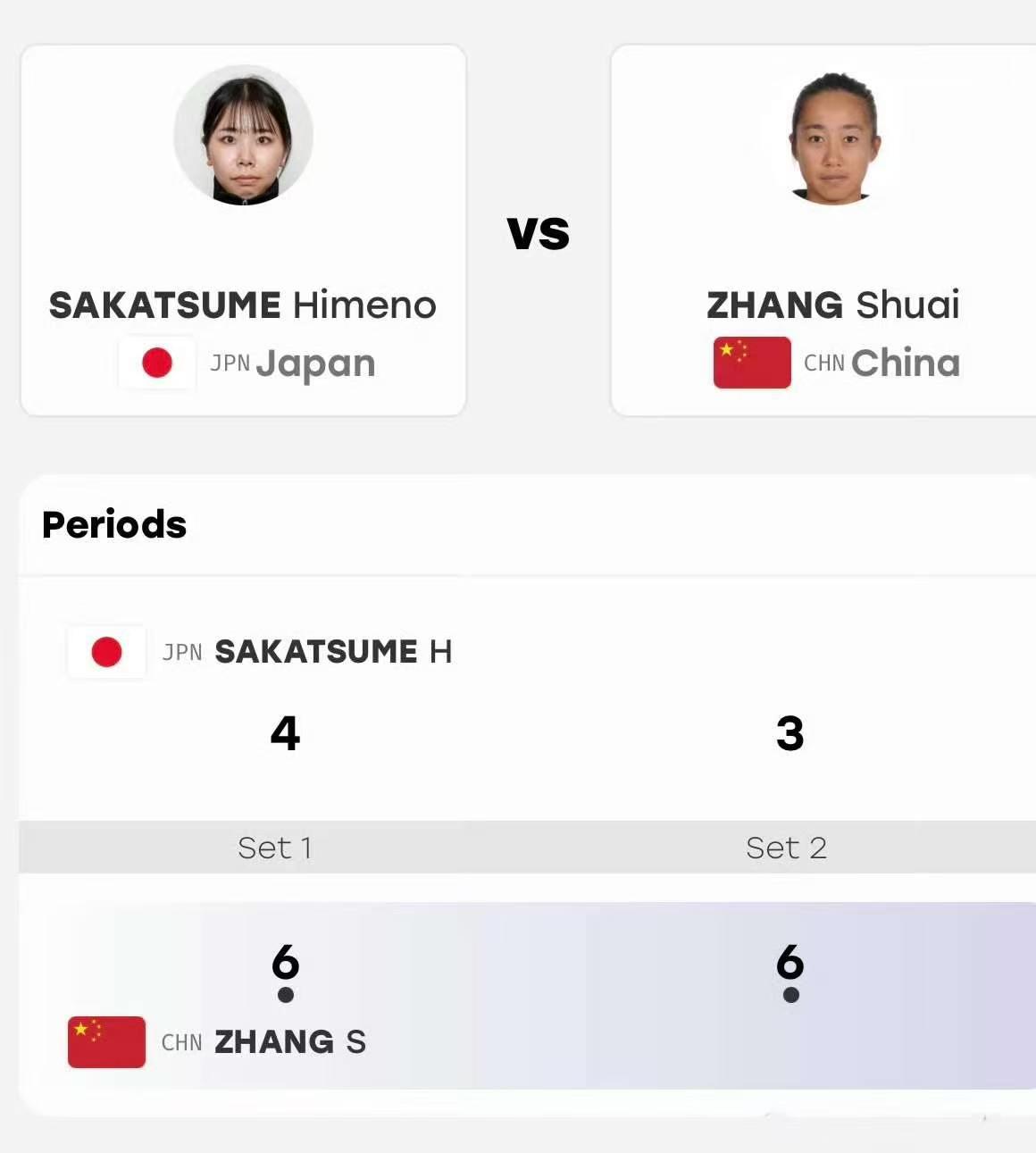 网球女单1/4决赛🇨🇳张帅6-4/6-3🇯🇵板诘姬野张帅直落两盘