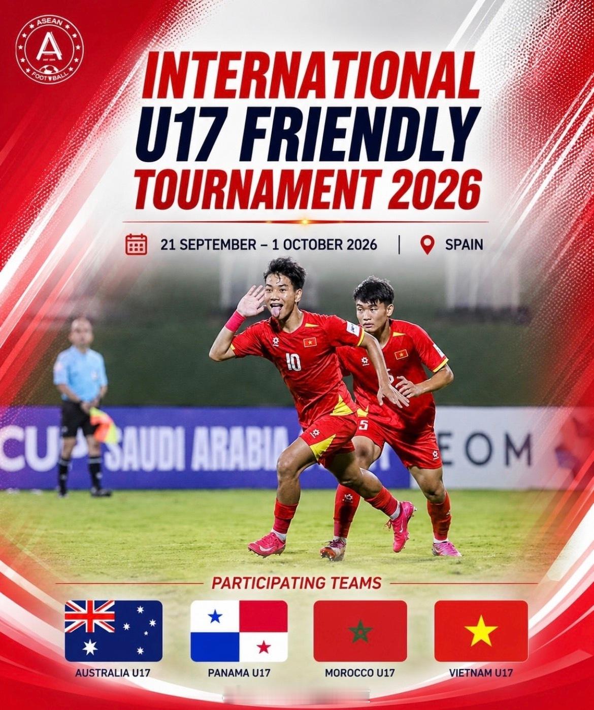 据东南亚自媒体消息，摩洛哥U17将迎战越南U17、澳大利亚U17、巴拿马U17，