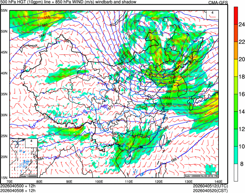 【强降雨和强对流】昨晚到今天，重庆贵州湖南广东等地降雨逐渐发展增多，对应低空西南