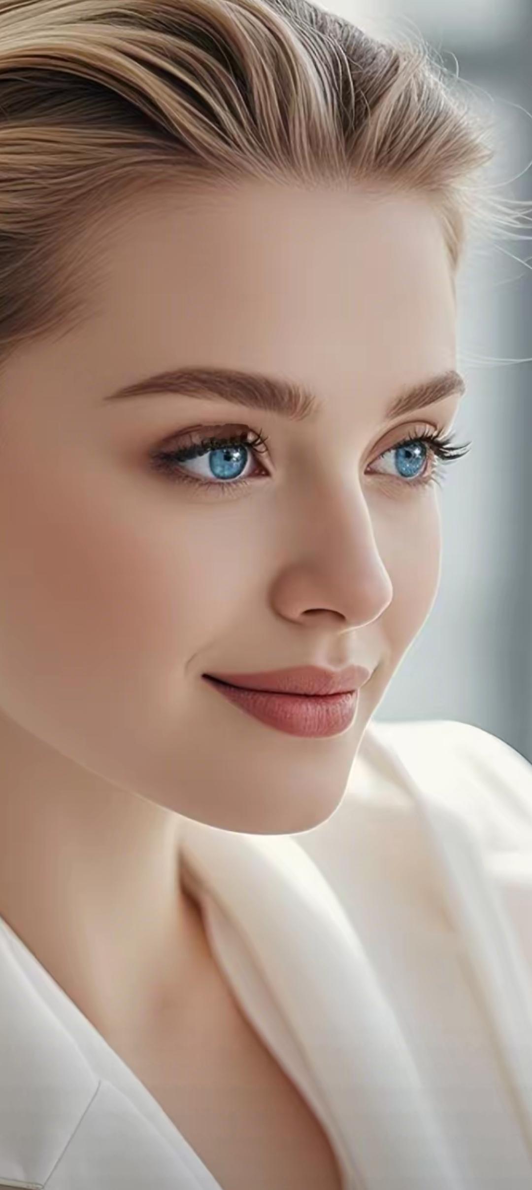 温柔蓝眸，白皙肌肤，优雅气质，完美女神