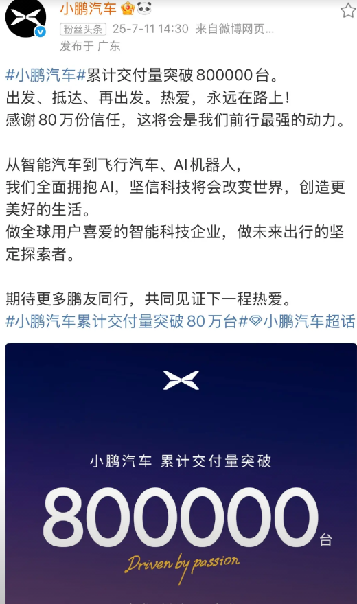 小鹏也是好起来了，他们的交付量居然来到了80万！今天下午，小鹏的官方网站放出