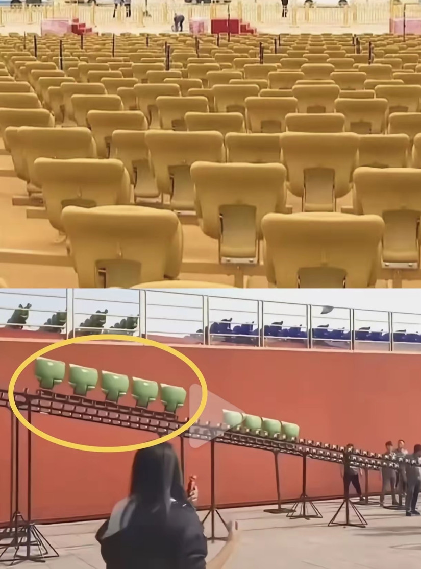 阅兵结束了，这些观礼座椅也完成了它的“使命”！本来以为这些座椅得一个一个拆除