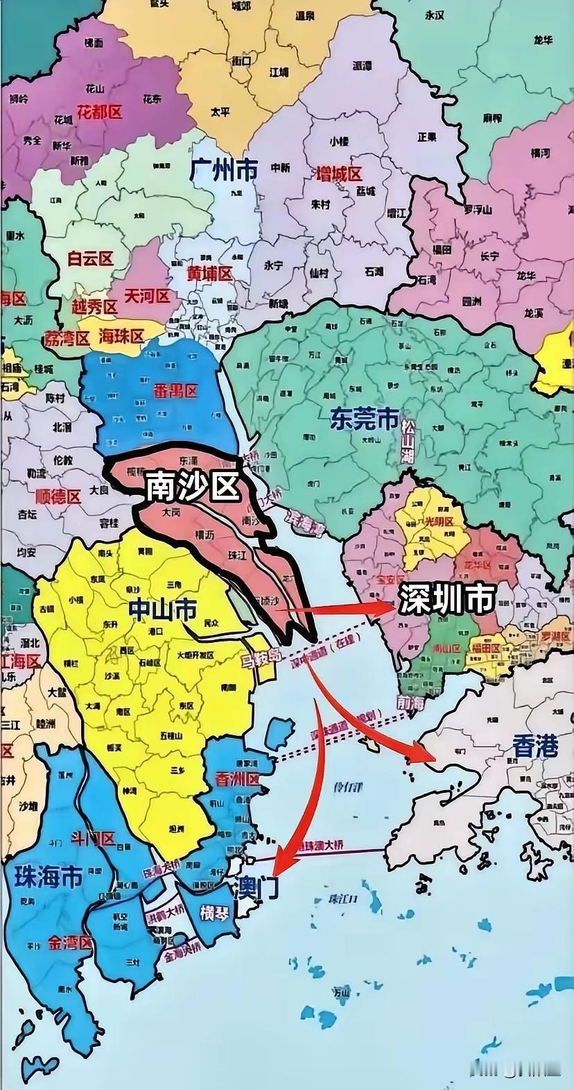 这就是广州为何要看重南沙，花重金狂砸南沙的原因了！南沙像是一个锲子，深深的钉在珠