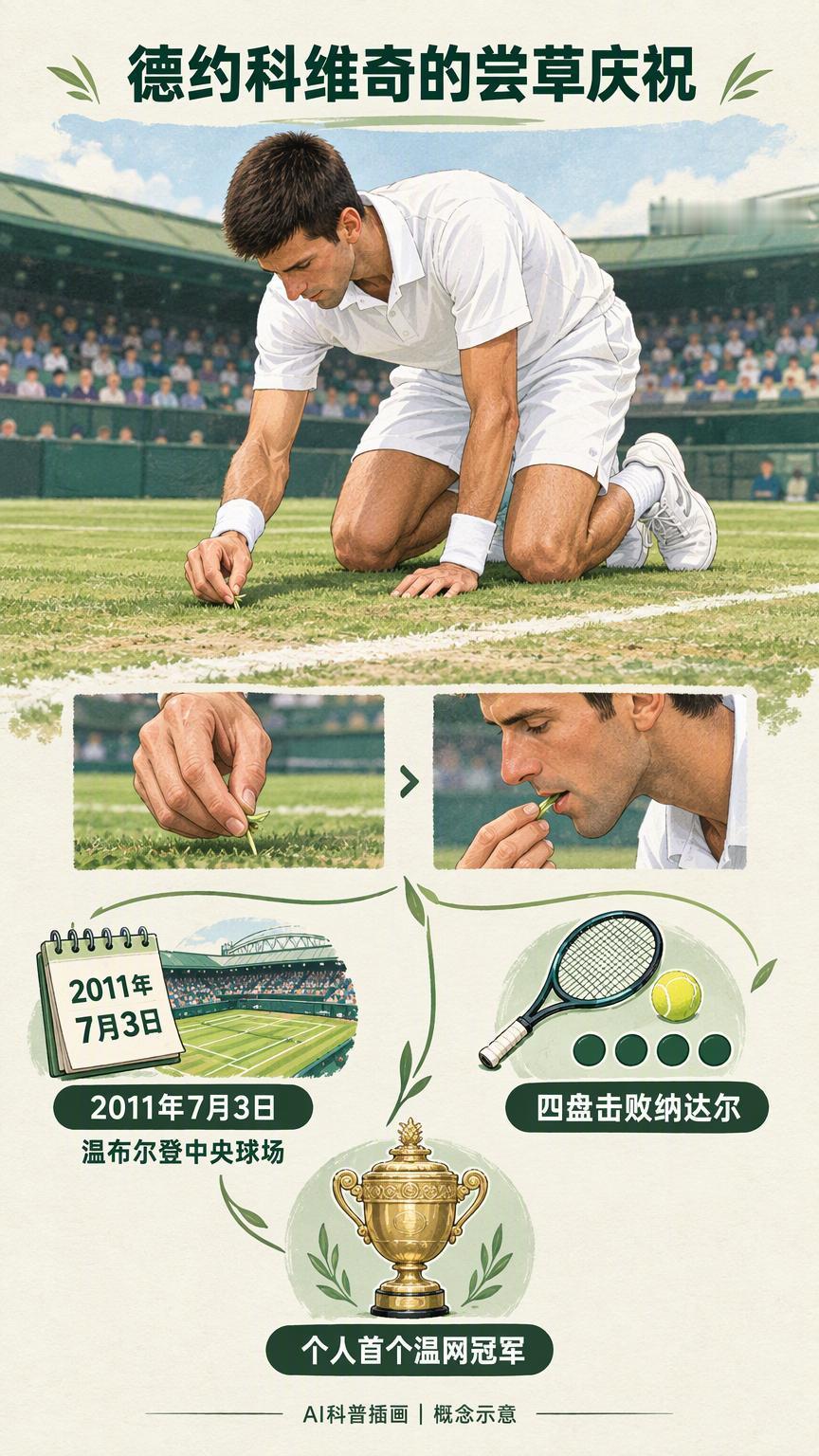 温网冠军为什么要尝一口草？德约科维奇的特殊庆祝动作德约科维奇温网夺冠后为什么吃草
