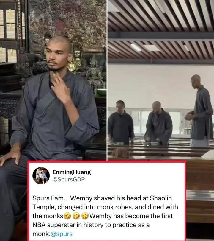 笑死了，文班亚马中国行来到河南少林寺，被剃度修身了！马刺官方INS发了文班亚马被