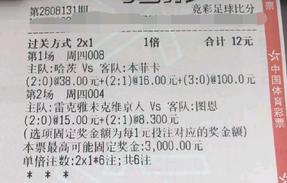 这张彩票非常有想法啊，大家觉得可还行？008哈茨vs本菲卡这场，虽然官方给出的