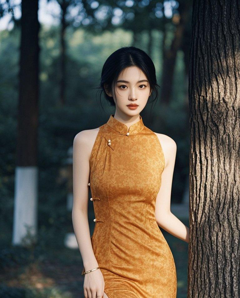 她站在那里，就像一幅永不褪色的画卷。